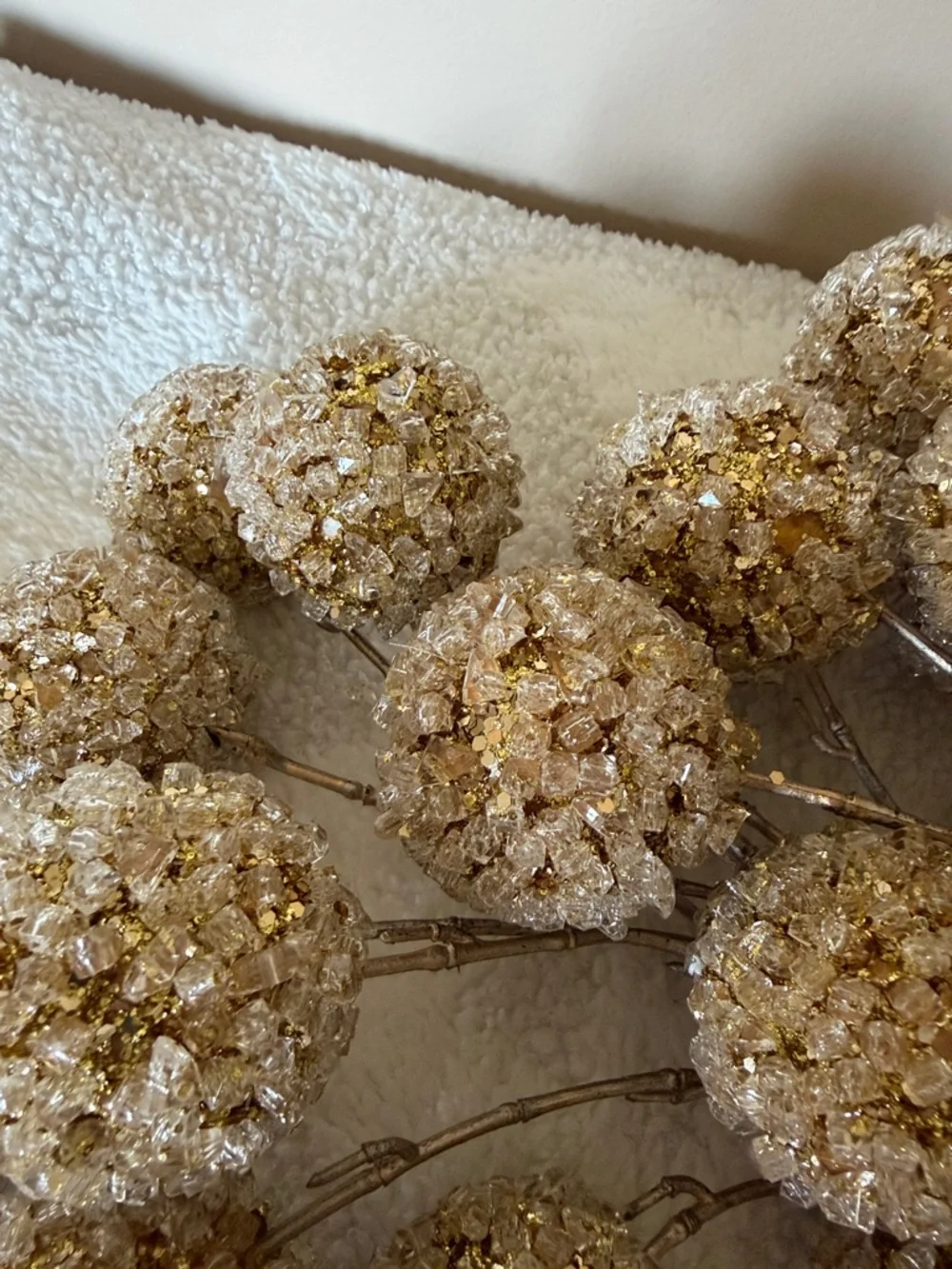 Holiday Christmas Gold Cleat Crystal Snowball Sprays Set of 2 NEW without Tags